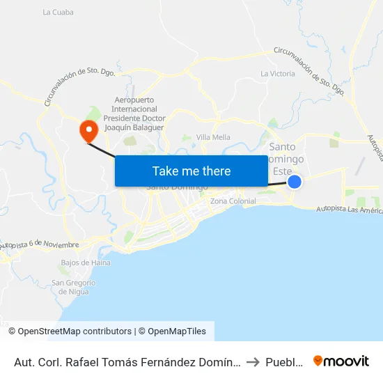 Aut. Corl. Rafael Tomás Fernández Domínguez Desp. Av. Charles De Gaulle to Pueblo Nuevo map