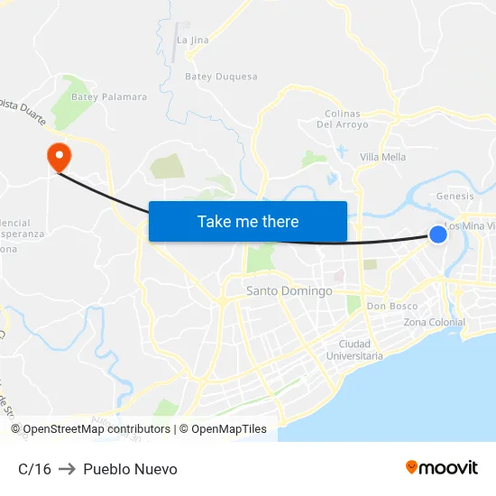 C/16 to Pueblo Nuevo map