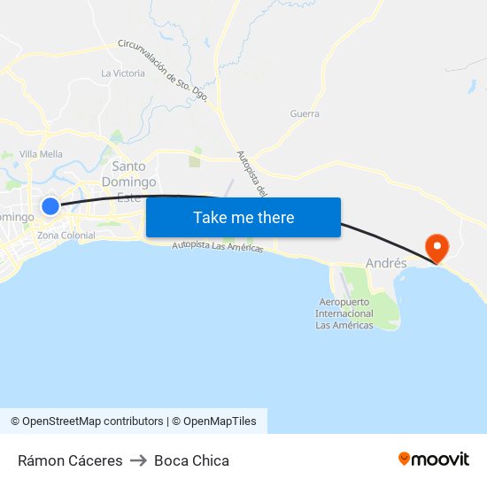 Rámon Cáceres to Boca Chica map