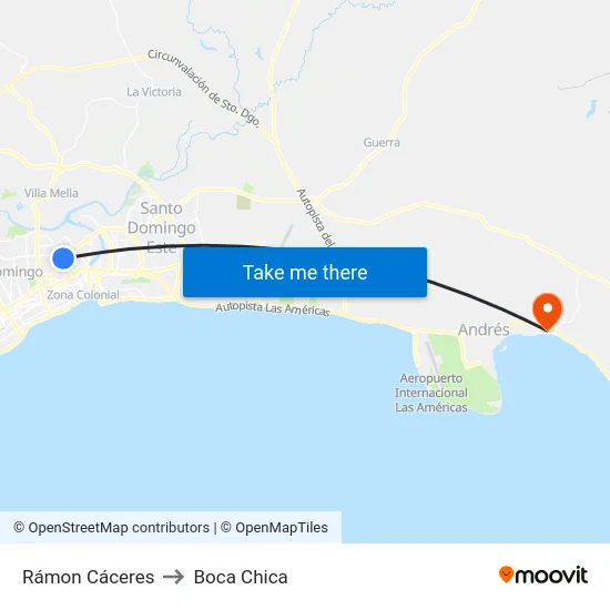 Rámon Cáceres to Boca Chica map