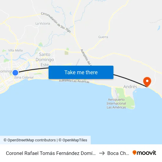 Coronel Rafael Tomás Fernández Domínguez to Boca Chica map