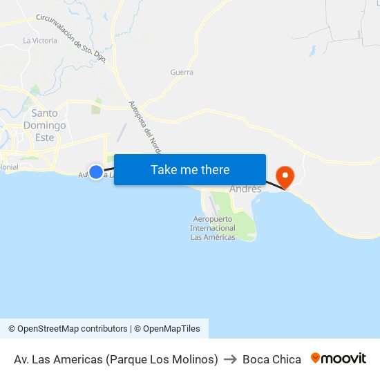 Av. Las Americas (Parque Los Molinos) to Boca Chica map