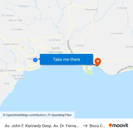 Av. John F. Kennedy Desp. Av. Dr. Fernando Arturo to Boca Chica map