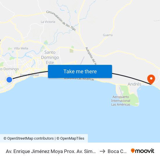 Av. Enrique Jiménez Moya Prox. Av. Simon Bolivar to Boca Chica map