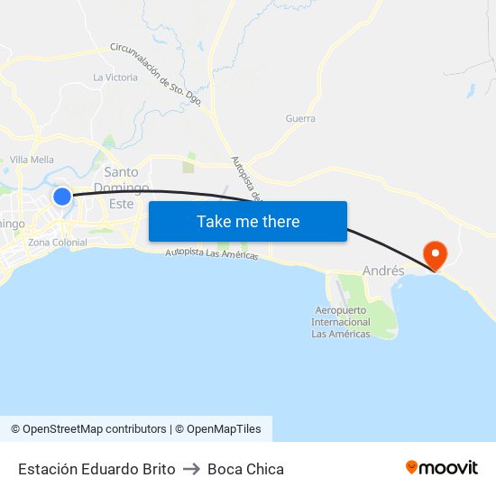 Estación Eduardo Brito to Boca Chica map