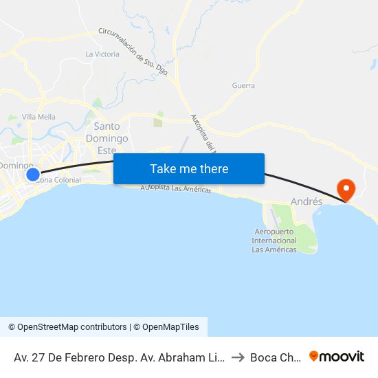 Av. 27 De Febrero Desp. Av. Abraham Lincoln to Boca Chica map