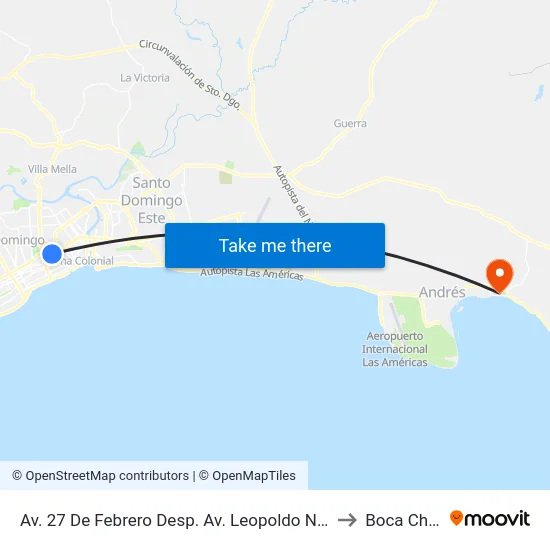 Av. 27 De Febrero Desp. Av. Leopoldo Navarro to Boca Chica map