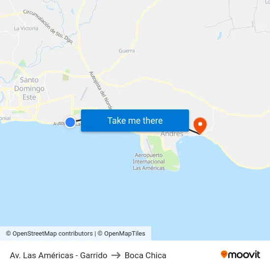 Av. Las Américas - Garrido to Boca Chica map