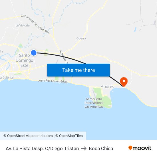 Av. La Pista Desp. C/Diego Tristan to Boca Chica map