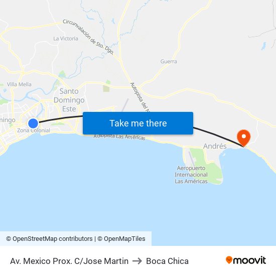 Av. Mexico Prox. C/Jose Martin to Boca Chica map