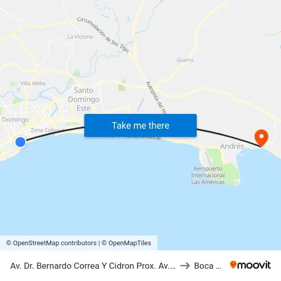 Av. Dr. Bernardo Correa Y Cidron Prox. Av. Abraham Lincoln to Boca Chica map