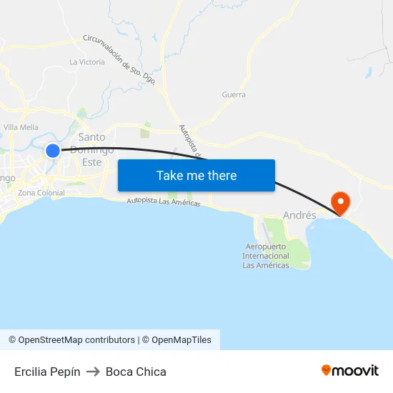 Ercilia Pepín to Boca Chica map