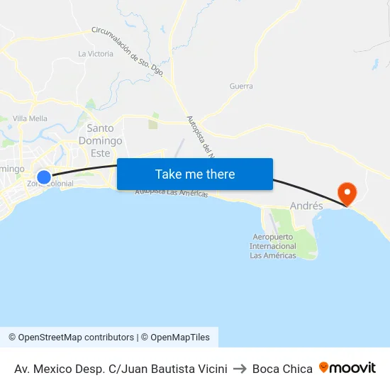 Av. Mexico Desp. C/Juan Bautista Vicini to Boca Chica map