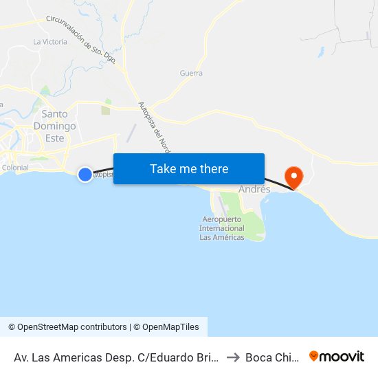 Av. Las Americas Desp. C/Eduardo Brito to Boca Chica map
