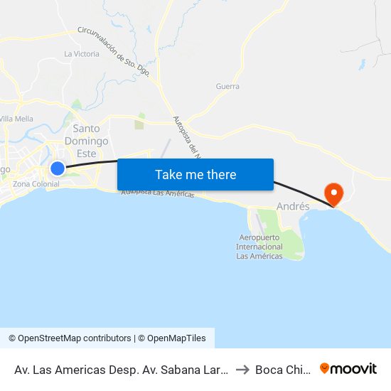 Av. Las Americas Desp. Av. Sabana Larga to Boca Chica map