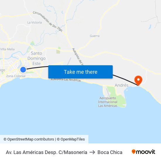 Av. Las Américas Desp. C/Masonería to Boca Chica map