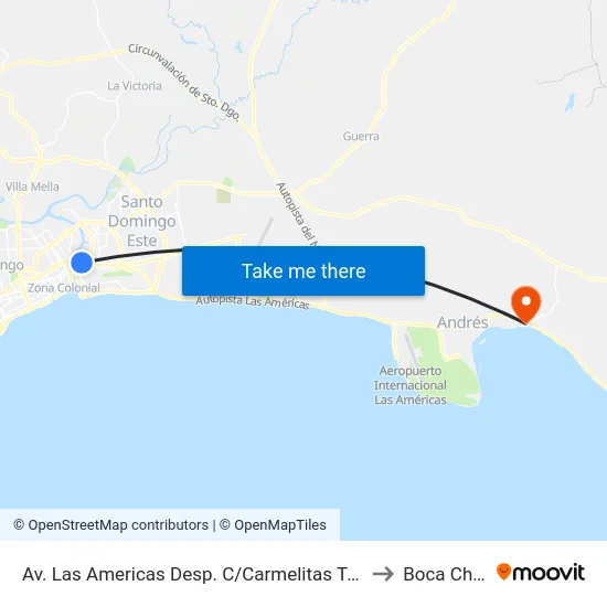 Av. Las Americas Desp. C/Carmelitas Teresas to Boca Chica map