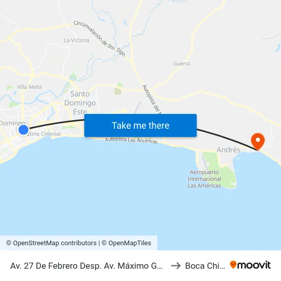 Av. 27 De Febrero Desp. Av. Máximo Gómez to Boca Chica map