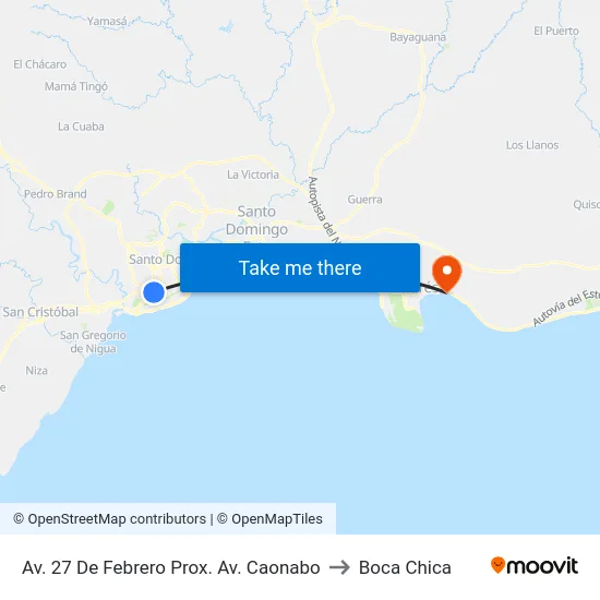Av. 27 De Febrero Prox. Av. Caonabo to Boca Chica map