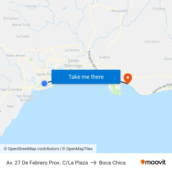 Av. 27 De Febrero Prox. C/La Plaza to Boca Chica map
