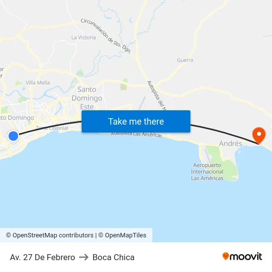 Av. 27 De Febrero to Boca Chica map