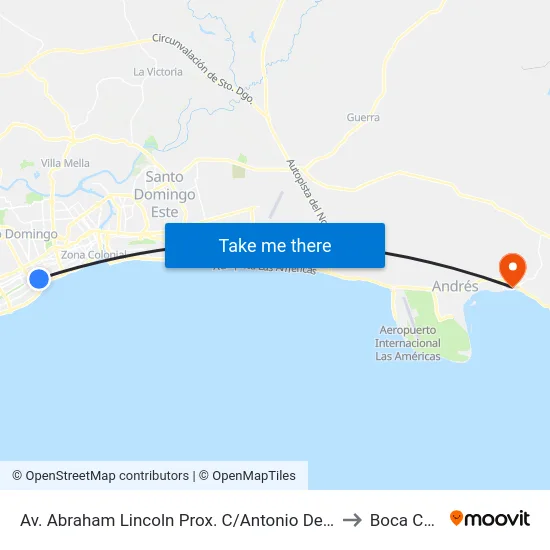 Av. Abraham Lincoln Prox. C/Antonio De La Maza to Boca Chica map