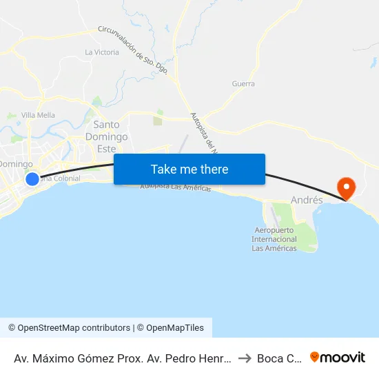 Av. Máximo Gómez Prox. Av. Pedro Henriquez Ureña to Boca Chica map
