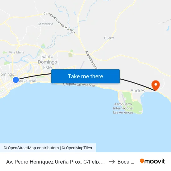 Av. Pedro Henríquez Ureña Prox. C/Felix Maria Del Monte to Boca Chica map