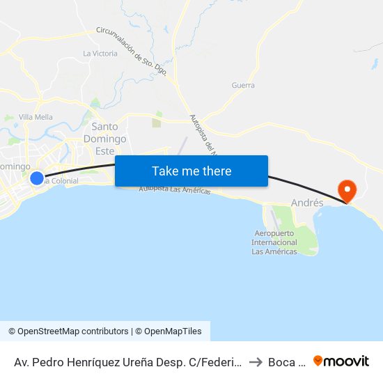 Av. Pedro Henríquez Ureña Desp. C/Federico Henriquez Y Carvajal to Boca Chica map