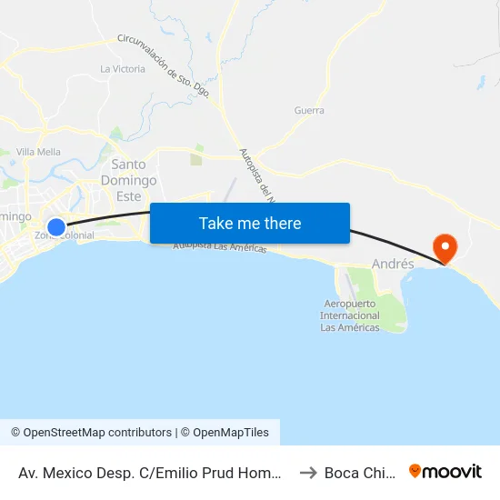 Av. Mexico Desp. C/Emilio Prud Homme to Boca Chica map