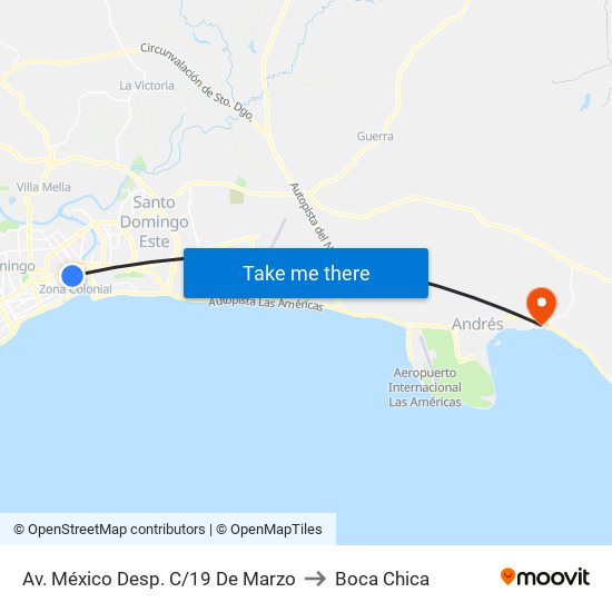 Av. México Desp. C/19 De Marzo to Boca Chica map