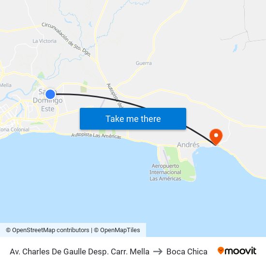 Av. Charles De Gaulle Desp. Carr. Mella to Boca Chica map
