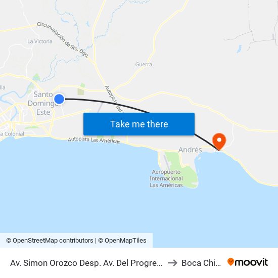 Av. Simon Orozco Desp. Av. Del Progreso to Boca Chica map