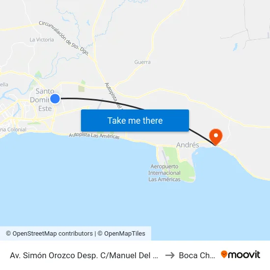 Av. Simón Orozco Desp. C/Manuel Del Cabral to Boca Chica map