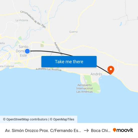 Av. Simón Orozco Prox. C/Fernando Estrella to Boca Chica map