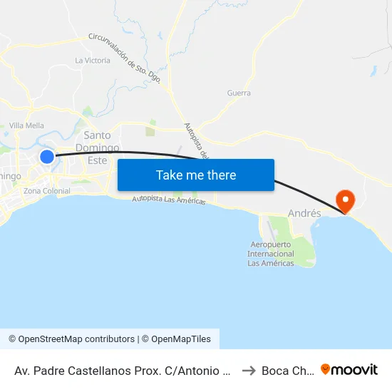 Av. Padre Castellanos Prox. C/Antonio Guzmán to Boca Chica map