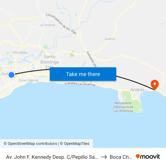 Av. John F. Kennedy Desp. C/Pepillo Salcedo to Boca Chica map