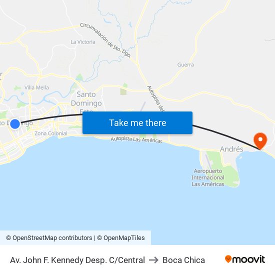 Av. John F. Kennedy Desp. C/Central to Boca Chica map