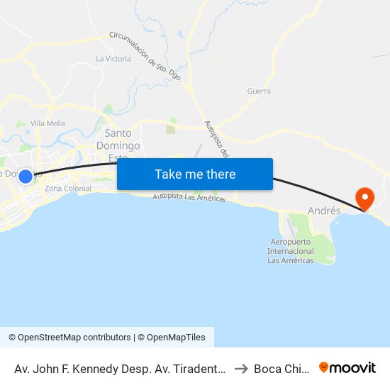 Av. John F. Kennedy Desp. Av. Tiradentes to Boca Chica map