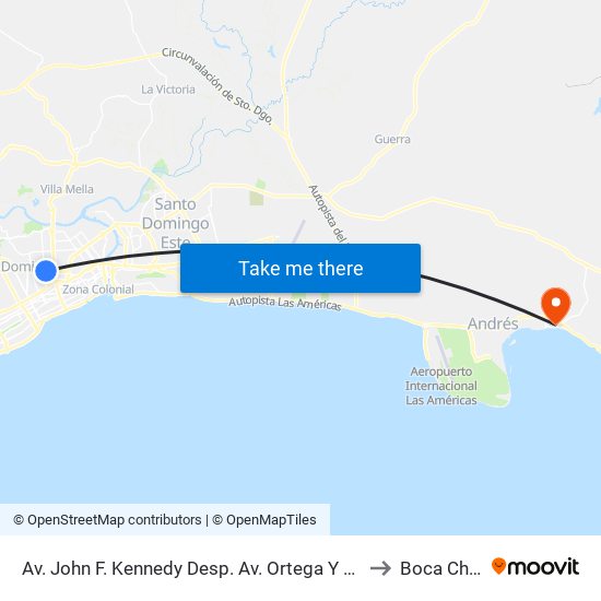 Av. John F. Kennedy Desp. Av. Ortega Y Gasset to Boca Chica map