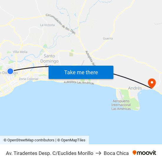 Av. Tiradentes Desp. C/Euclides Morillo to Boca Chica map