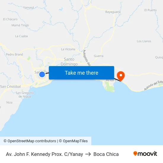 Av. John F. Kennedy Prox. C/Yanay to Boca Chica map