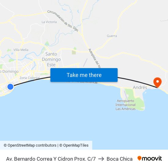 Av. Bernardo Correa Y Cidron Prox. C/7 to Boca Chica map