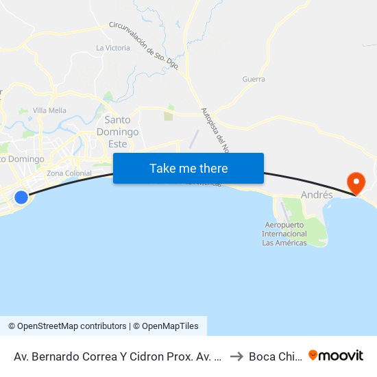 Av. Bernardo Correa Y Cidron Prox. Av. Italia to Boca Chica map