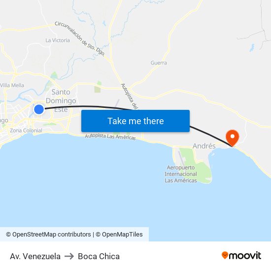 Av. Venezuela to Boca Chica map