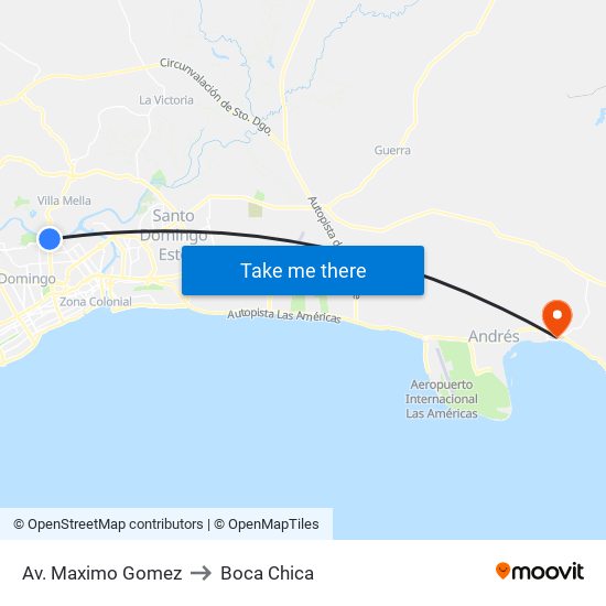 Av. Maximo Gomez to Boca Chica map