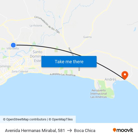 Avenida Hermanas Mirabal, 581 to Boca Chica map