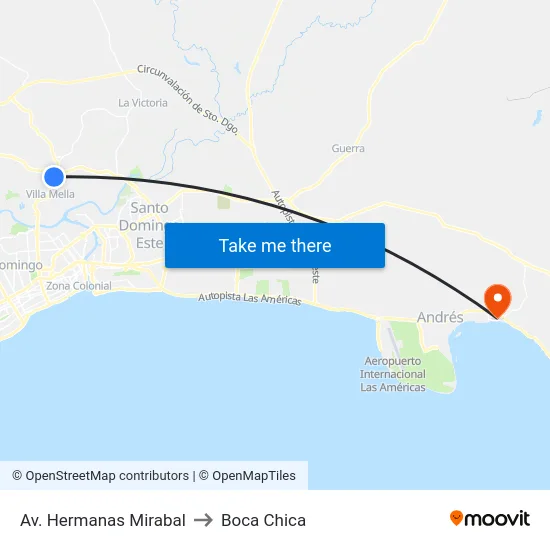 Av. Hermanas Mirabal to Boca Chica map