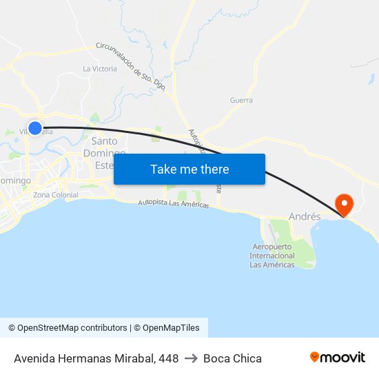 Avenida Hermanas Mirabal, 448 to Boca Chica map