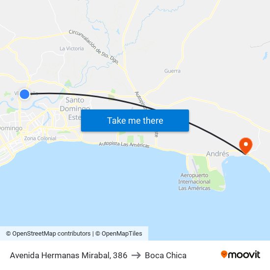 Avenida Hermanas Mirabal, 386 to Boca Chica map